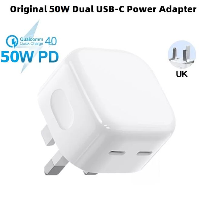 Apple 50W PD Adapter USB-C+C Dual Jack Fast Charge For Apple Iphone